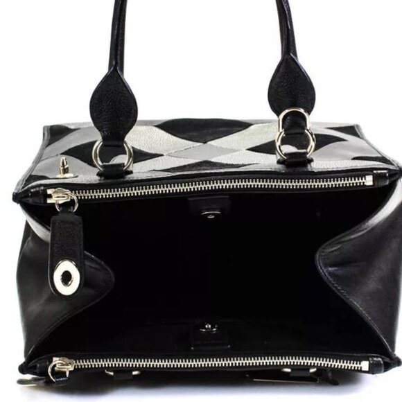 Coach Womens Double Handle Logo Metallic Patchwork Satchel Handbag Black 36531 - Picture 5 of 11